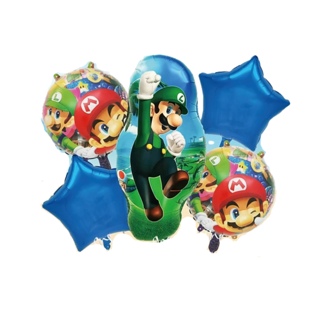 Kit Set 5 Globos Luigi Mario Bros