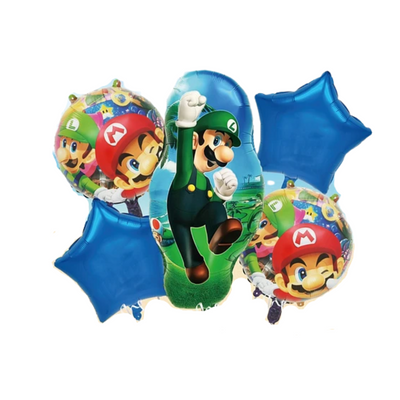 Kit Set 5 Globos Luigi Mario Bros