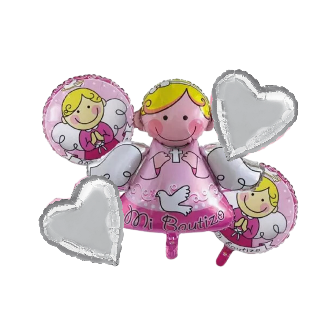 Kit Set 5 Globos Mi Bautizo Niña