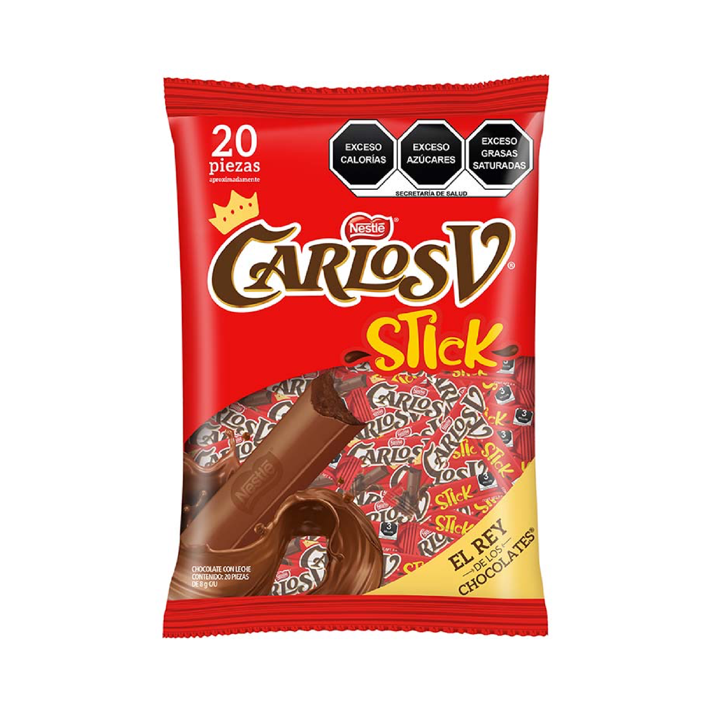 Carlos V Chocolate con Leche Stick Bolsa con 20 Piezas