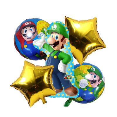 Kit Set 5 Globos Luigi Mario Bros