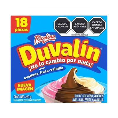 Duvalin Trisabor Vainilla, Fresa, Avellana paquete con 18 piezas