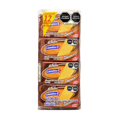 Colombina Wafer Chocolate 12 piezas.