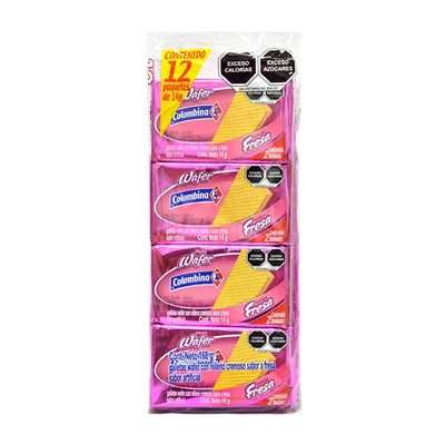 Colombina Wafer Fresa 12 piezas.