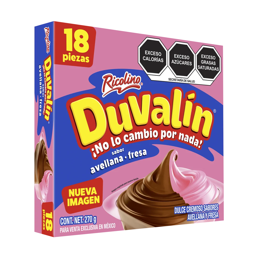 Ricolino Duvalin | Variedad de sabores Avellana y fresa 18 pzs