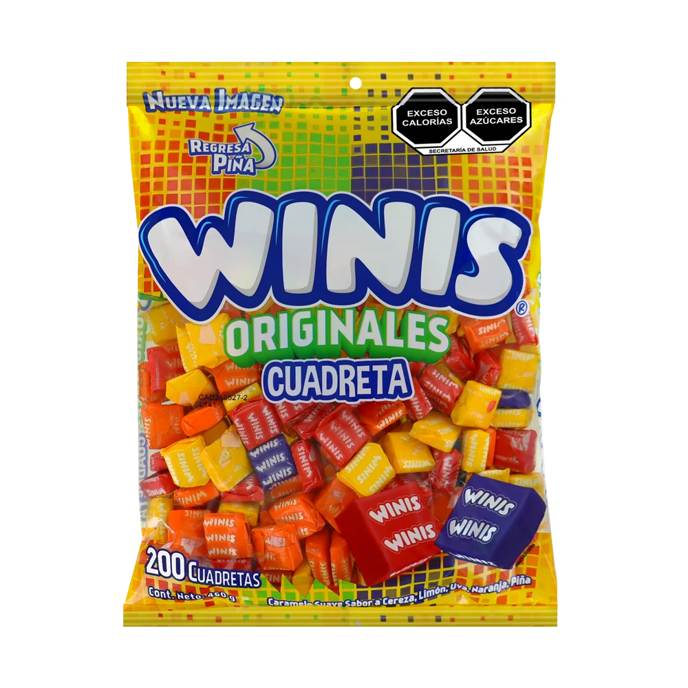 Winis caramelos chiclosos frutales | Variedad de presentaciones Winis cuadreta 200 pzs