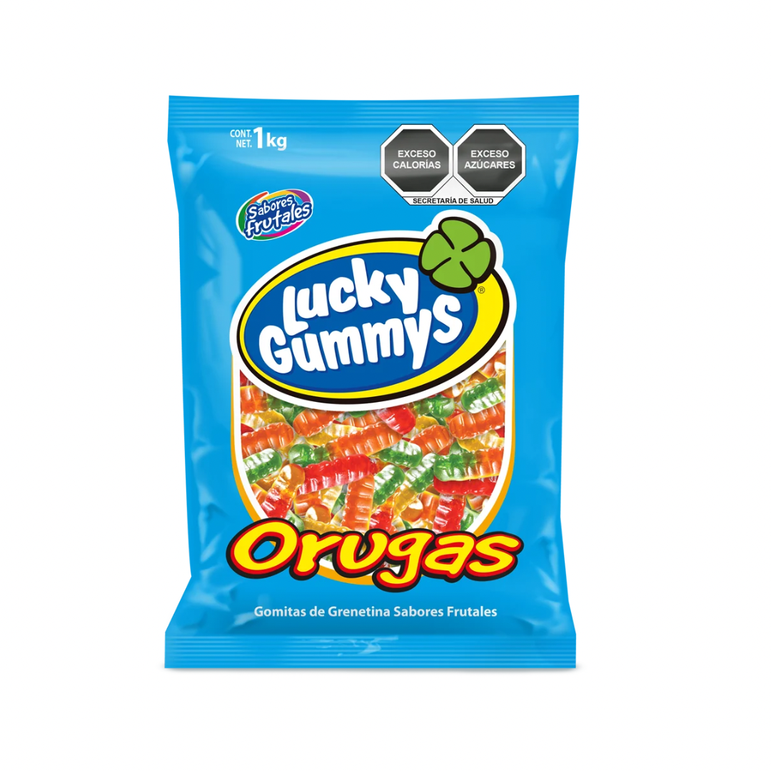 Lucky gummys Gomitas Variedas de Sabores Dulces Bolsa Granel 1 kg Oruga