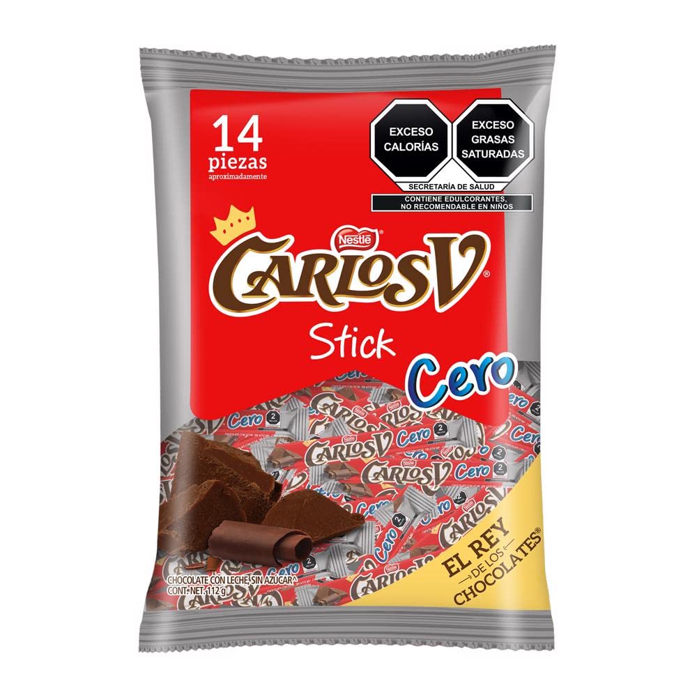 Carlos V Chocolate con Leche Stick Bolsa | Variedad Stick cero azúcar 14 pzs