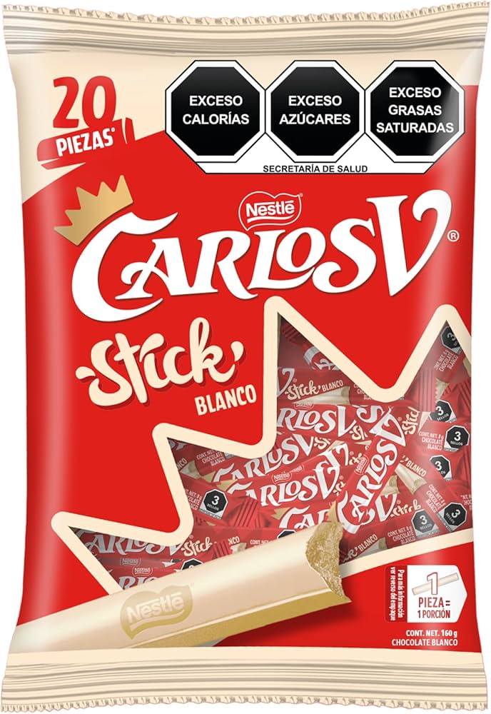 Carlos V Chocolate con Leche Stick Bolsa | Variedad Stick chocolate blanco 20 pzs