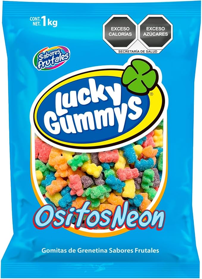 Lucky gummys Gomitas Variedas de Sabores Dulces Bolsa Granel 1 kg Ositos Neon