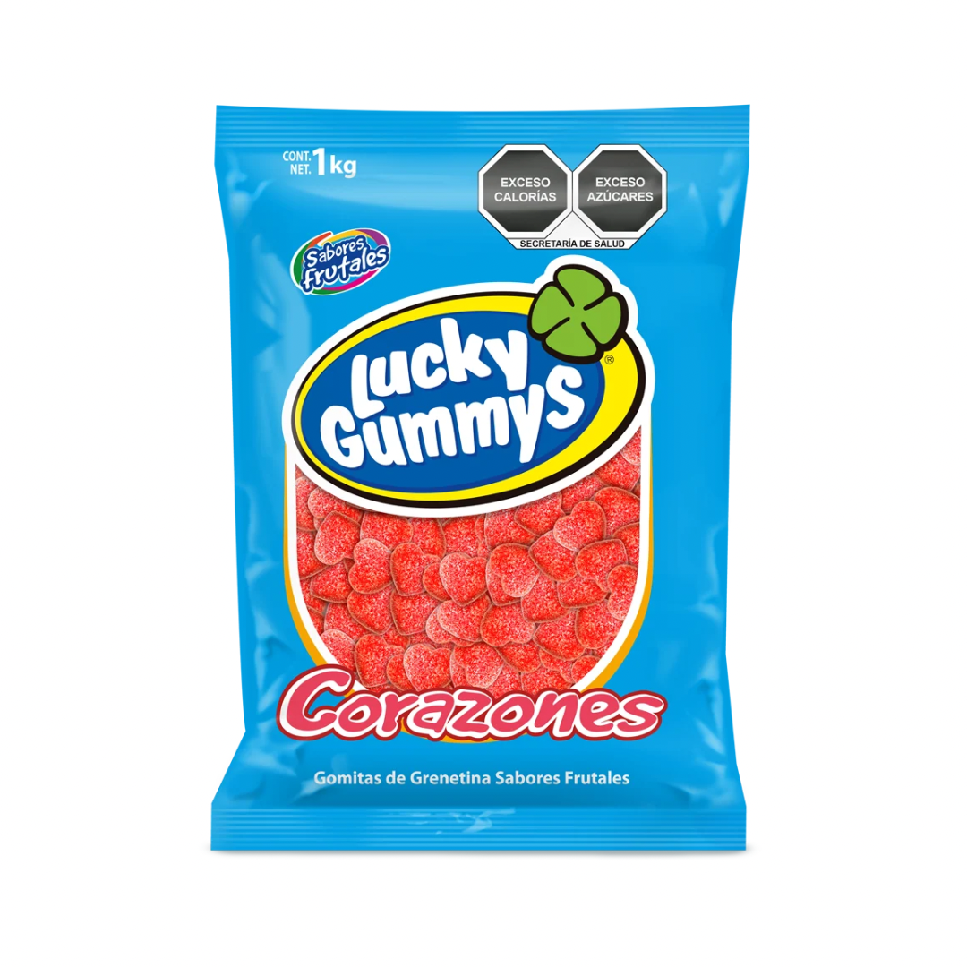 Lucky gummys Gomitas Variedas de Sabores Dulces Bolsa Granel 1 kg Corazones