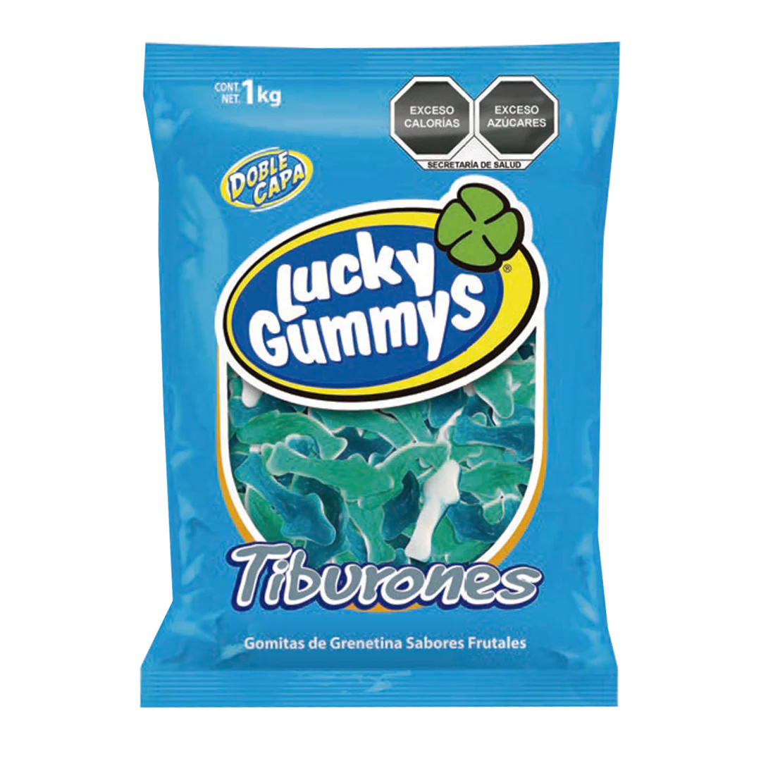 Lucky gummys Gomitas Variedas de Sabores Dulces Bolsa Granel 1 kg Tiburones