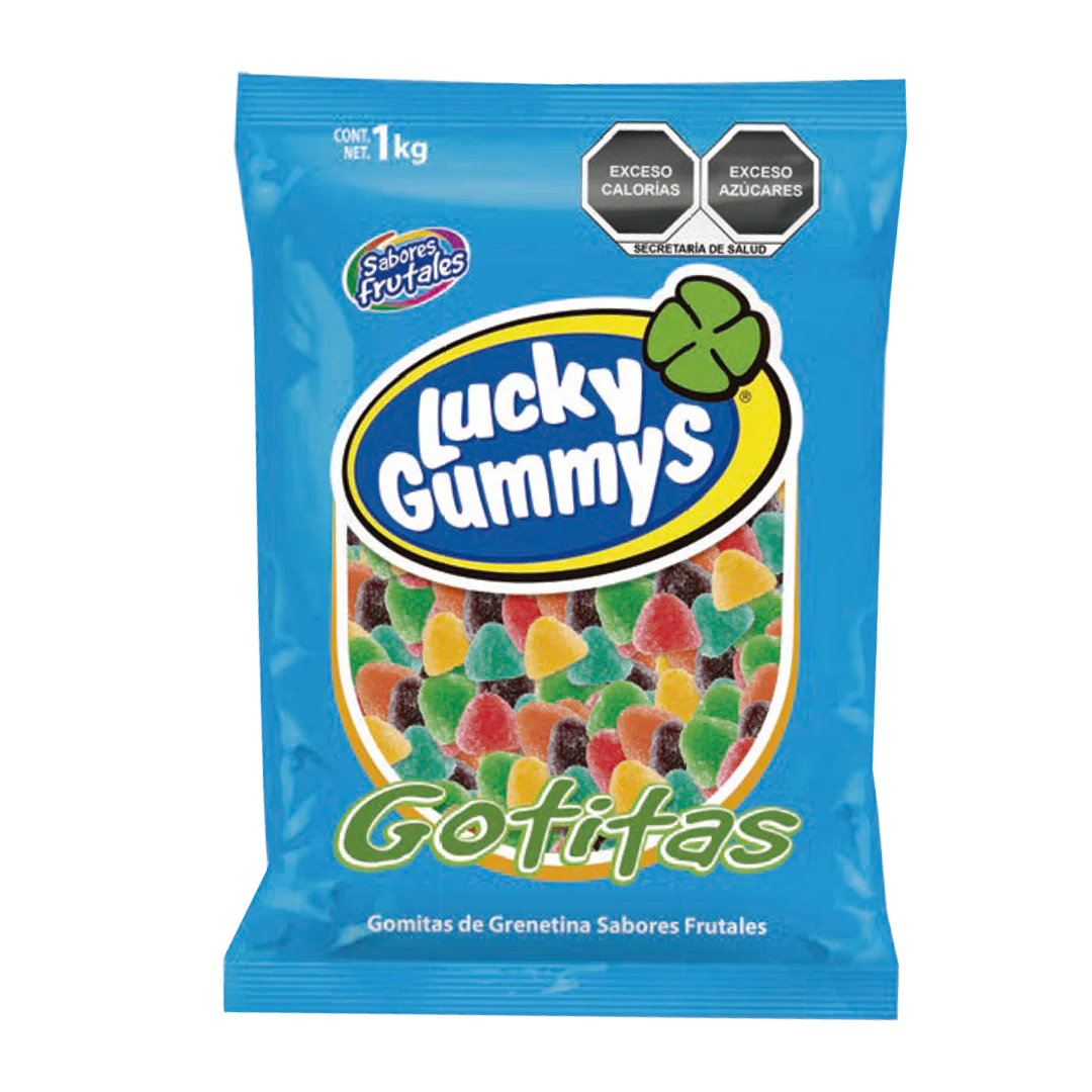 Lucky gummys Gomitas Variedas de Sabores Dulces Bolsa Granel 1 kg Gotitas