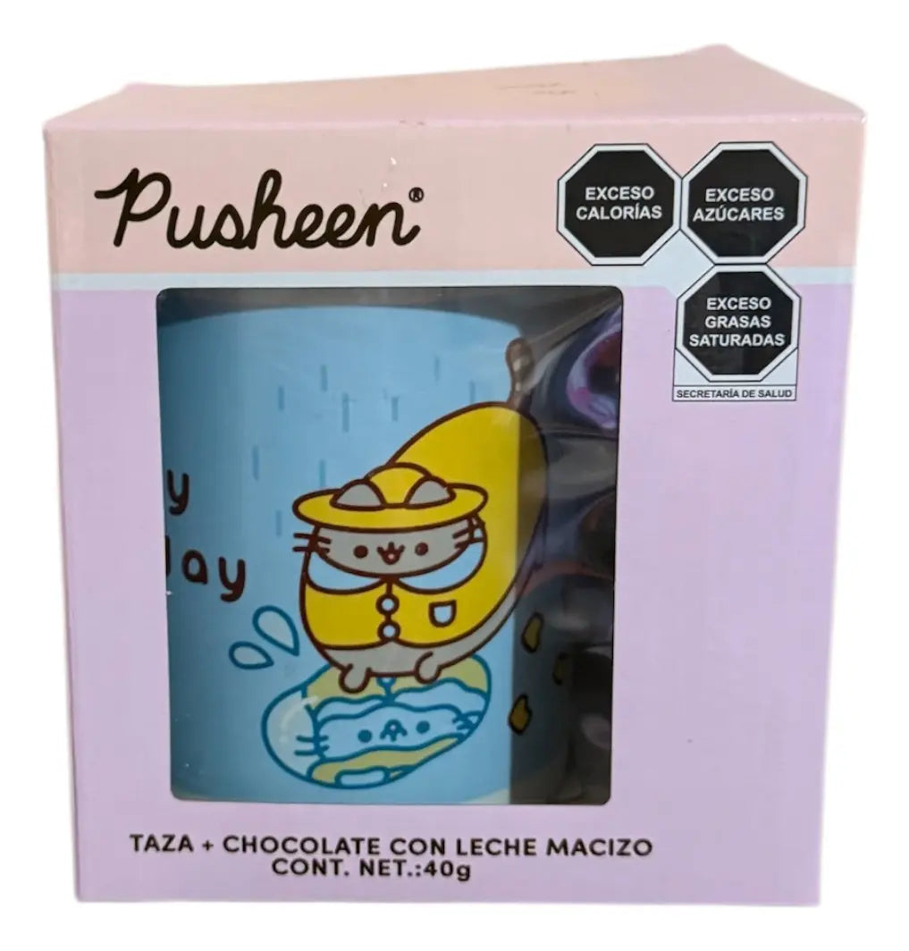 Taza Pusheen Azul + Chocolate Con Leche Cimarron 40g