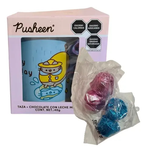 Taza Pusheen Azul + Chocolate Con Leche Cimarron 40g
