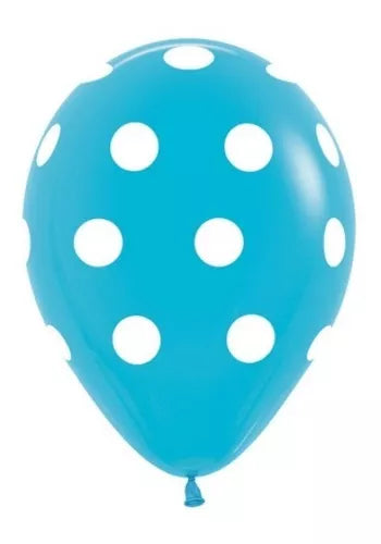 GLOBOS SEMPERTEX R12 DISEÑO POLKA DOTS AZUL CARIBE 038 C/50 - San Jorge Party