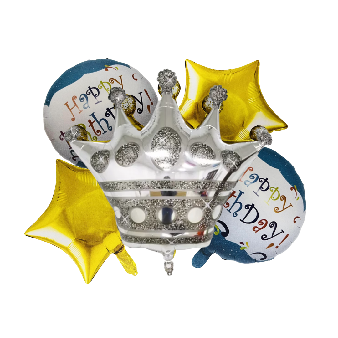 Kit Set 5 Globos Corona Plata