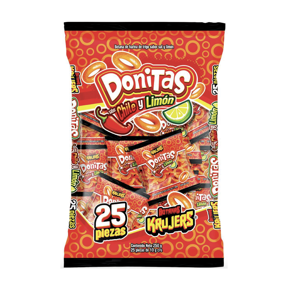 Variedad Botana Krujers Frituras Donitas y Lagrimitas | Paquete 25 pzs Donitas Chile y Limón