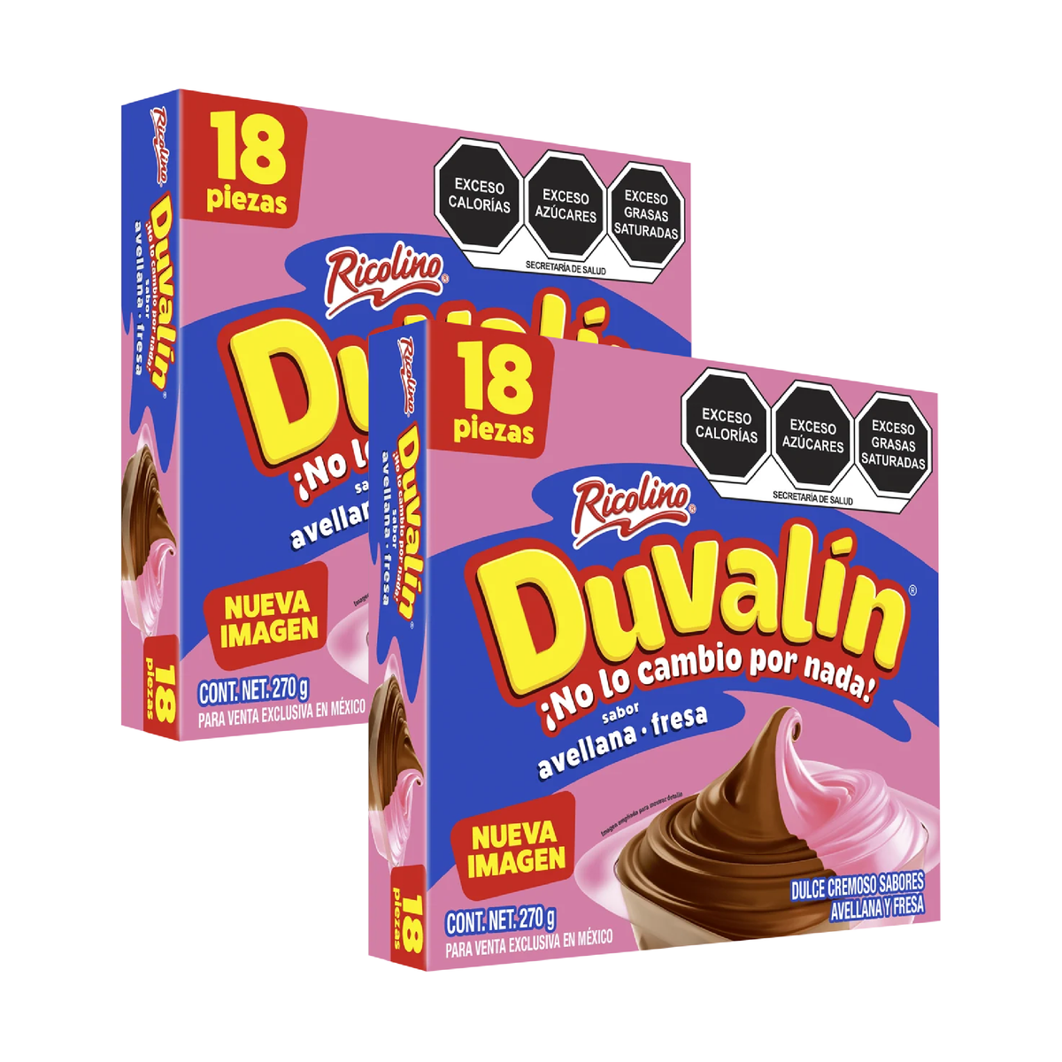 Ricolino Duvalin | Variedad de sabores 2 pack Avellana y fresa 18 pzs