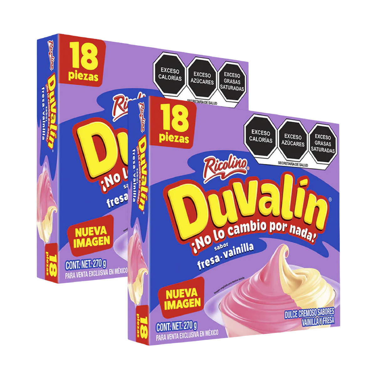 Ricolino Duvalin | Variedad de sabores 2 pack Fresa y vainilla 18 pzs