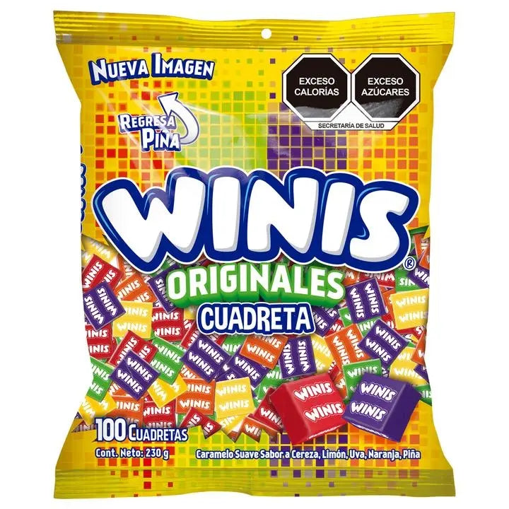 Winis caramelos chiclosos frutales | Variedad de presentaciones Winis cuadreta 100 pzs