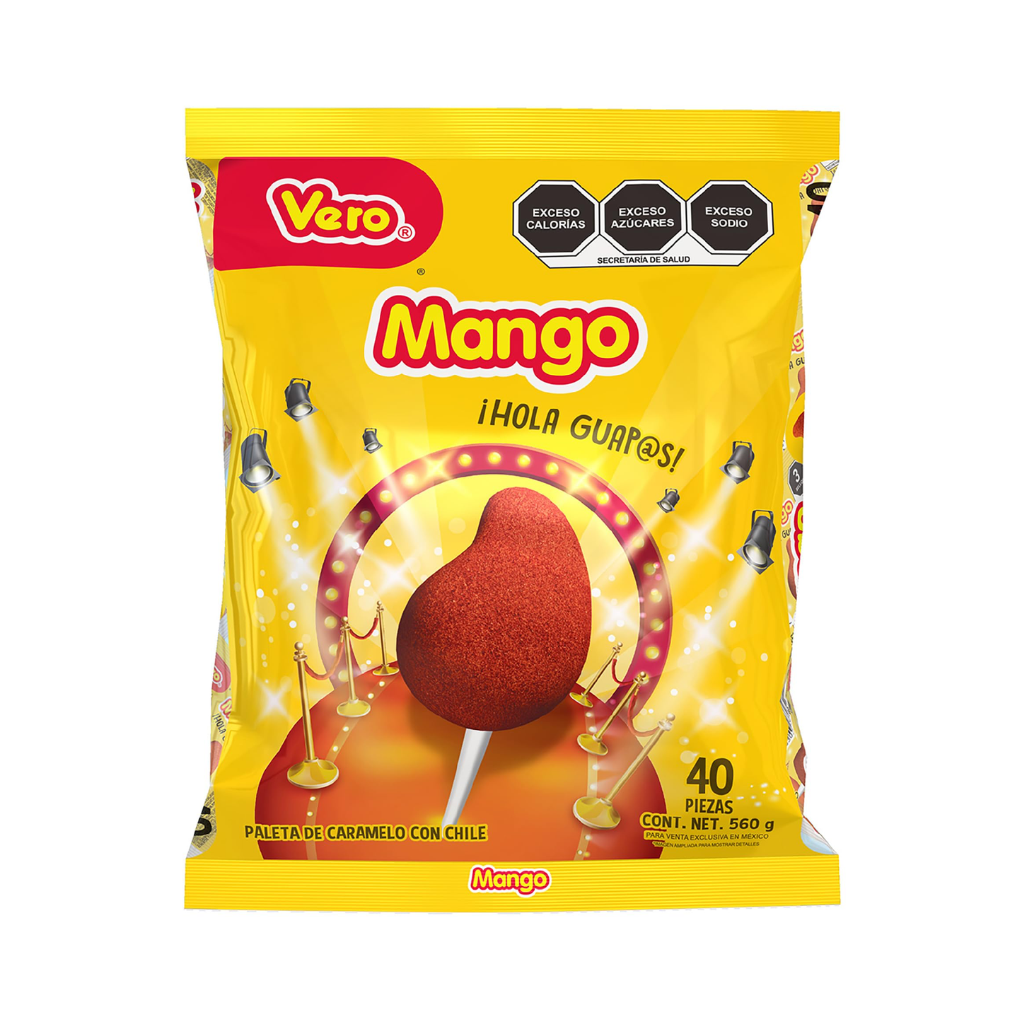 Paleta de Caramelo con Chile Sabor Mango Paquete 40 Piezas