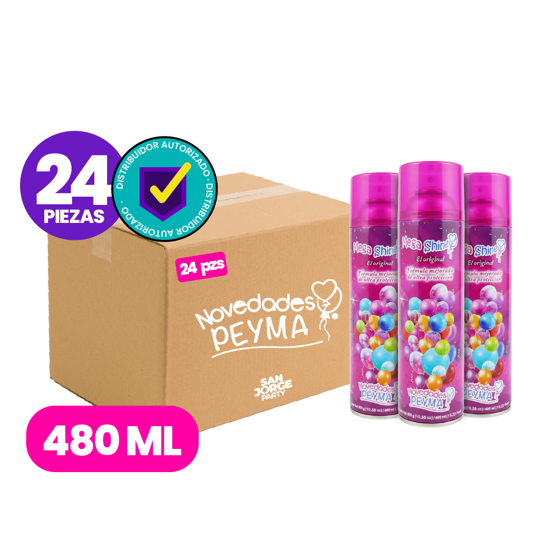 Caja 24pzs Mega Shine Abrillantador De Globos 480 ml