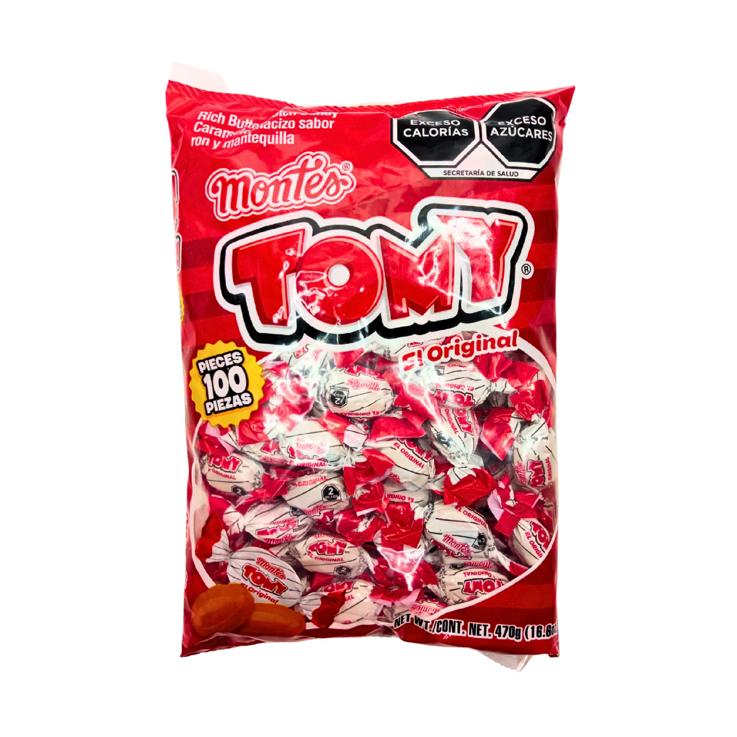Caramelo macizo Dulces Montes Tomy sabor ron y mantequilla 100 piezas