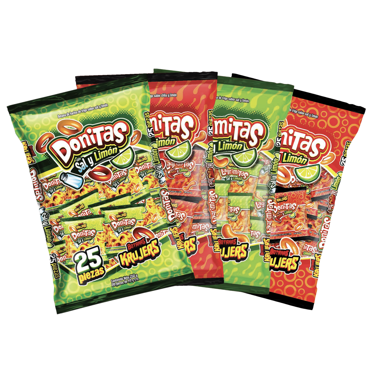 Variedad Botana Krujers Frituras Donitas y Lagrimitas | Paquete 25 pzs