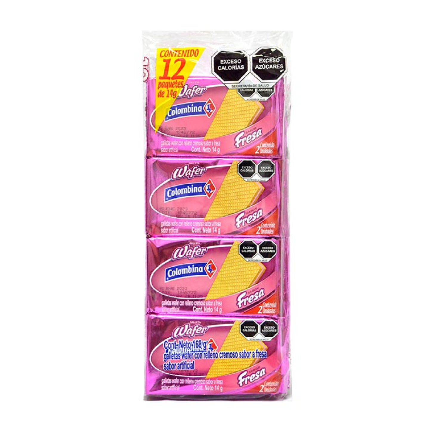 Colombina Wafer Fresa 12 piezas.